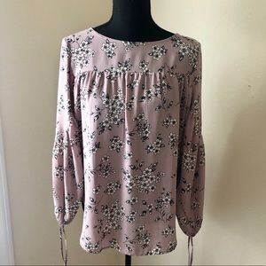 Loft Pink Floral Long Sleeved Blouse